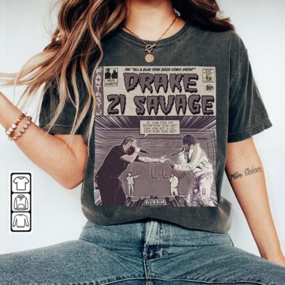 Drake 21 Savage Comic Shirt, Vintage All A Blur World Tour Concert