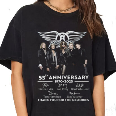 Aerosmith Aerosmith 53th Anniversary 1970-2023 Signatures T-Shirt