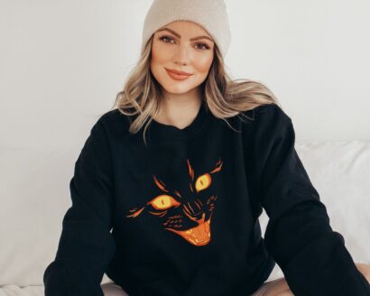 Black Cat Halloween Sweatshirt, Cat Lover Halloween Crewneck