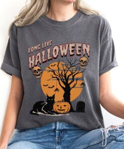 Comfort Colors Halloween Black Cat Pumpkin Shirt, Halloween Cat Shirt