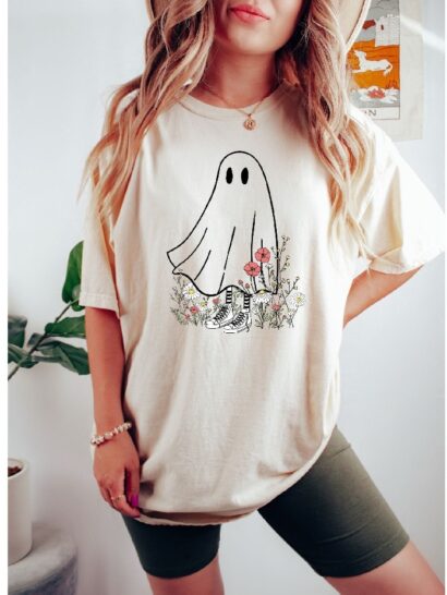 Cute Halloween Floral Ghost Tshirt, Halloween Party Shirt