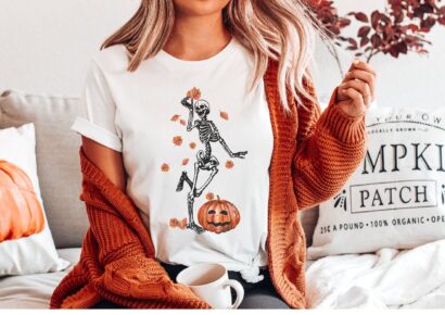 Halloween Skeleton Shirt, Fall Shirt For Women