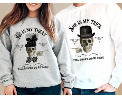 She's My Trick, He's My Treat, Couple Funny Skeleton Shirts