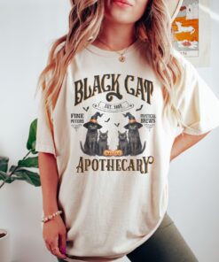 Black Cat Apothecary Tshirt, Vintage Halloween Black Cat Shiry