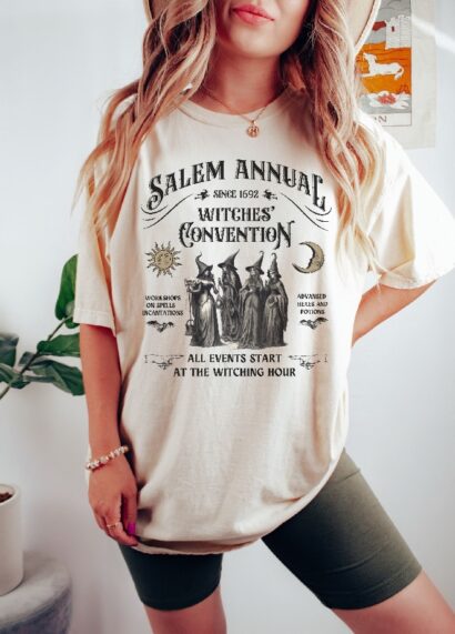 Salem Witch Convention Tshirt, Vintage Halloween Witch Shirt