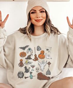 Halloween Doodle Shirt, Cute Halloween Pullover Sweater