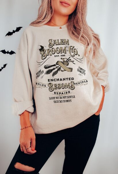 Halloween Sweatshirt, Salem Broom Halloween Sweater