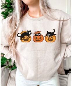 Vintage Halloween Doodles Sweater, Halloween Cat Shirt