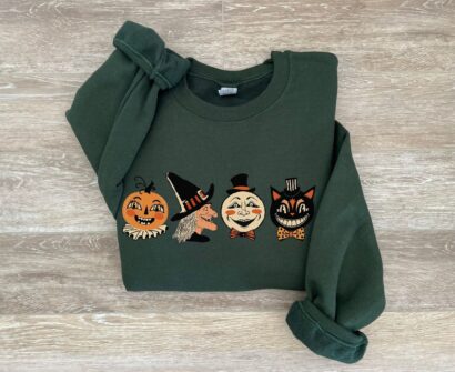 Vintage Halloween Doodles Sweater, Halloween Pumpkin Shirt