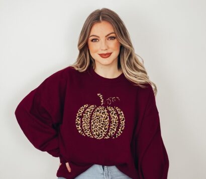 Leopard Pumpkin Sweatshirt, Cheetah Pumpkin Shirt, Thanksgiving Sweater