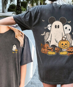 Vintage Disneyland Halloween Double Sided Shirt, Mickey Ghost Halloween Comfort Colors Shirt, Mickey And Friends Halloween Matching Shirt