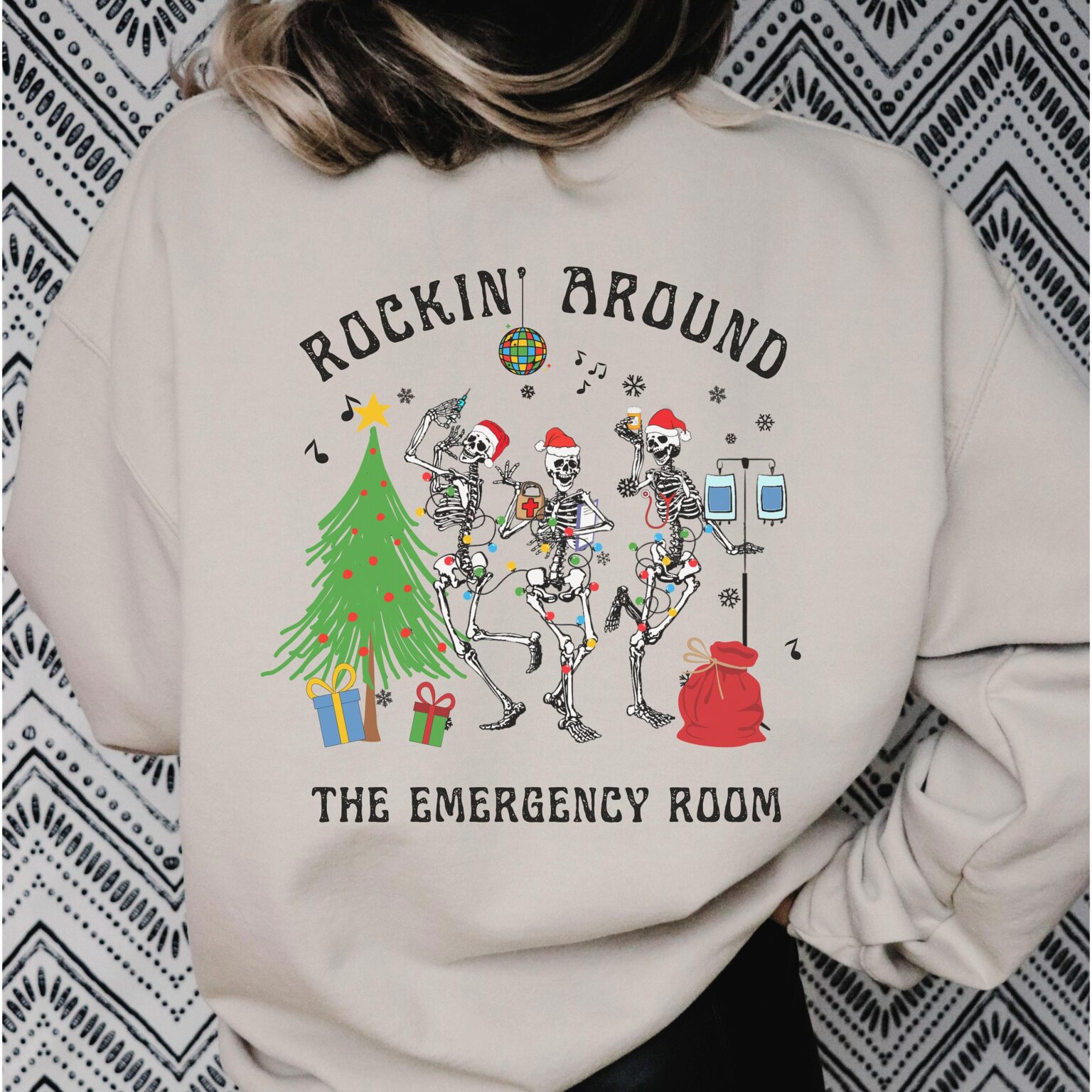 Christmas ER Nurse Shirt, ER Nurse Shirt, Emergency Department Holiday Shirt, Emergency Nurse Rockin' Around Skeleton Er Tech Shirt