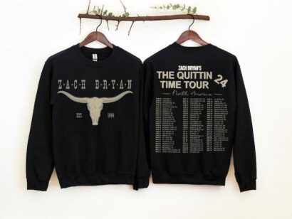 Zach Bryan The Quittin Time Tour Sweatshirt & TShirt, 2024 Zach Bryan Tour Shirt, Western Zach Bryan Cow Skull Shirt, Zach Bryan Sweatshirt