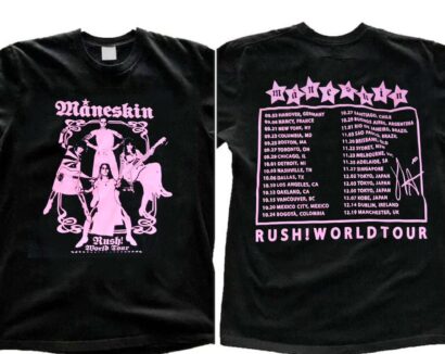 Maneskin Band Music Shirt 2 Sides, Rush! World Tour 2023 Ticket Vintage 90s Y2K Graphic Tee, Rock Concert