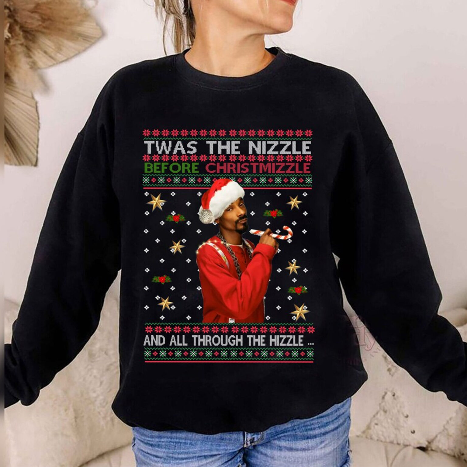 Snoop Dogg Christmas Shirt, Ugly Christmas Sweater, Christmas Snoop Dogg Shirt, Twas The Nizzle Before Chrismizzle Shirt
