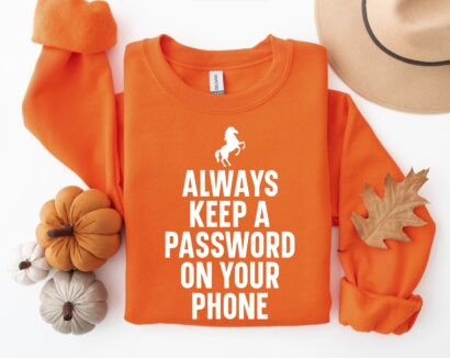 Horse Video Orange Shirt, Always Keep A Password On Your Phone Shirt, Trending Shirt, Funny Shirt, Viral, Horse Mounting Man Orange Shirt