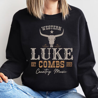 Luke Combs EST 1990 T Sweatshirt, Concert Hoodie, Western Luke Combs Bullhead Tour 2024 Merch, Country Music Fan, Cowboy Combs Sweatshirt