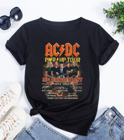 ACDC Band 51 Years Signatures T-Shirt, ACDC Band Shirt, Rock Band ACDC Pwr Up 2024 Tour Shirt