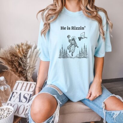 He is Rizzin' Funny Easter Shirt of Jesus Playing Basketball, Retro Christian Faith Religious Graphic Tee