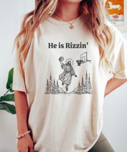 He is Rizzin' Funny Easter Shirt of Jesus Playing Basketball, Retro Christian Faith Religious Graphic Tee