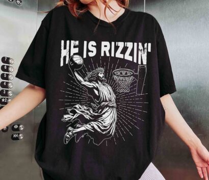 He Is Rizzin' Shirt, Funny Jesus Shirt, Humor Easter Shirt, Christian Easter Shirt, Easter Gift, Jesus Playing Basketball