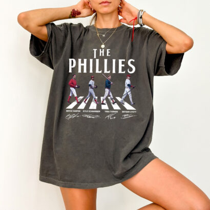 Vintage Phillies Walking Abbey Road Signatures Baseball Shirt, Kyle Schwarber, Bryce Harper, Bryson Stott, Trea Turner shirt