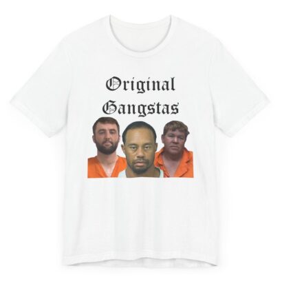 Scottie Scheffler Mugshot T Shirt Free Scottie T Shirt Scottie Scheffler, Tiger Woods, & John Daly Original Gangstas Mugshot T Shirt