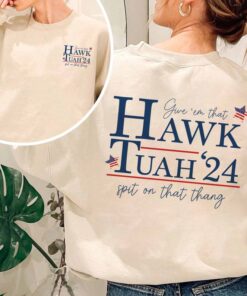 Hawk Tuah Spit On That Thang 2024 2 Sided Shirt, Hawk Tuah 24 Funny Trendy Shirt for Women for Men, Viral Trending Tshirt