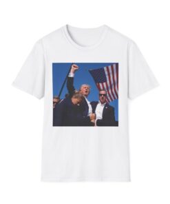 Trump rally shooter tshirt, Donald Trump Assassination Attempt Custom Tee, Trump Republican Rally Shooting, Assassination Attempt on Trump Rally Unisex Heavy Cotton Tee