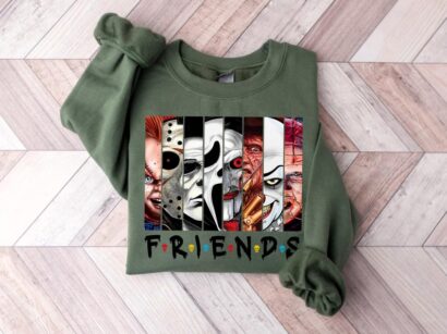 Halloween Horror Movie Friends Sweatshirt, Horror Character Hoodie, Friends Halloween Sweater, Horror Movie Hoodie