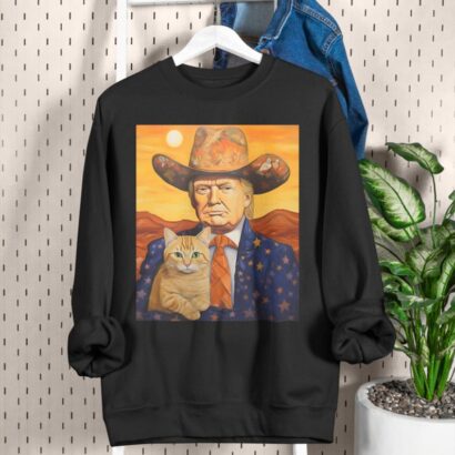 Cowboy Trump With a Cat T-shirt, Funny Trump Shirt, Donald Trump Shirts, Funny Cat Shirts