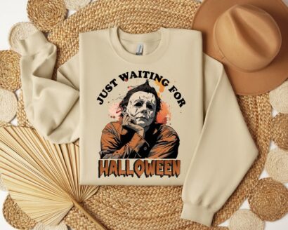 Just Waiting For Halloween Sweatshirt, Retro Horror Characters Halloween T-shirt, Gifts for Halloween, Spooky Season Shirt,