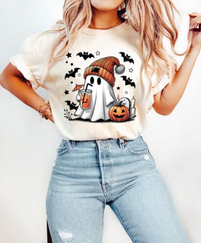 Halloween Ghost pumpkin spice latte Shirt, Cute Ghost Shirt, Womens Halloween Shirt, Cute Fall Shirt, Spooky Season Shirt