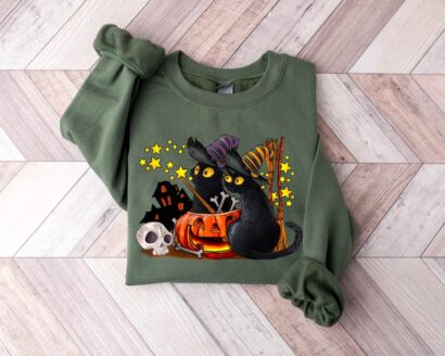 Cat halloween sweatshirt, ghost cat shirt, Halloween Sweater, Halloween Cat Shirt, Cat Lover Shirt, Black Cat Shirt, Spooky Season