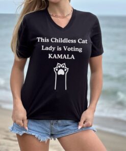 Kamala Shirt, V-Neck Shirt, Kamala Harris Shirt, This Childless Cat Lady is Voting Kamala Unisex Short Sleeve V-Neck Tee