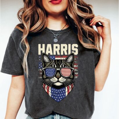 Harris Patriotic Cat Tee, Childless Cat Lady T-Shirt, Voting Shirt, Votes For Women, Kamala Rally Shirt