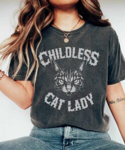 Childless Cat Lady Vintage TShirt, Against Fascism Shirt, Rocker Tee, Vote 2024