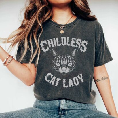 Childless Cat Lady Vintage TShirt, Against Fascism Shirt, Rocker Tee, Vote 2024