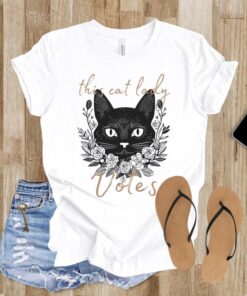 This Cat Lady Votes, crazy kitty ladies shirt, election political animal lover gift, cute lucky black cat botanical unisex