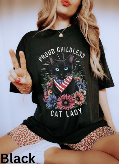 Childless Cat Lady Shirt, Funny Cat Lady Shirt, Black Cat, Feminist Shirt, Miserable Childless Cat Lady, Kamala 2024 Election Shirt