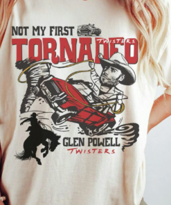 How to get Glen Powell's 'Not My First Tornadeo' Twisters t-shirt