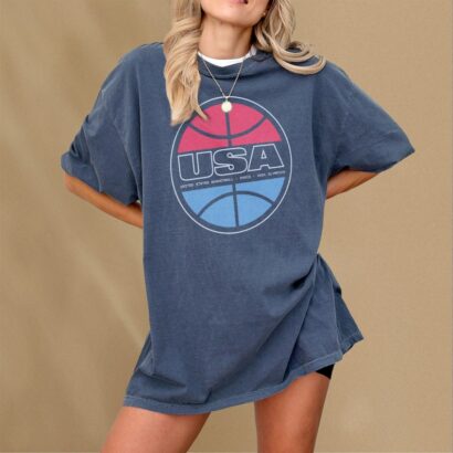 USA Basketball Team T-Shirt, Vintage United States Olympics Inspired Memorabilia, Red White Blue USA Bball Fan Merch Graphic Tee Shirt