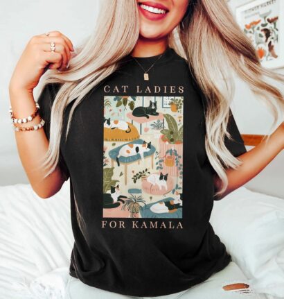 Cat Ladies for Kamala Shirt, Cute Pink Cats Kamala Harris 2024 Shirt, Childless Cat Ladies, Cat Lady for Kamala T-Shirt