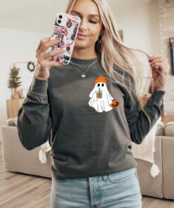 Cute Ghost Shirt, Halloween Party Shirt, Halloween Gift, Fall Coffee Lover Hoodie, Womens Ghost Tee