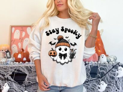 Coffee Ghost Boo Sweatshirt, Ghost Crewneck Fall Pumpkin Spice Latte Halloween Crew Neck Clothes, Jack O Lantern Pumpkin Patch Shirt