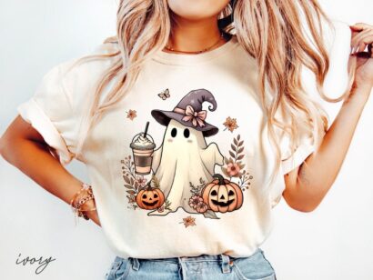 Cute Ghost Halloween shirt, Pumpkin Spice Latte Tee, Fall Coffee Shirt