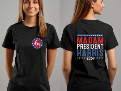 Comma La Shirt, Madam President t-Shirt, Unisex Heavy Cotton Tee, Double Side Printed Kamala Harris Shirt