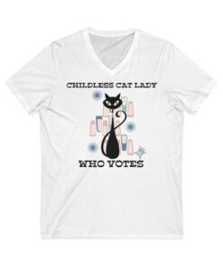 Childless Cat Lady Who Votes V-Neck T-Shirt, Retro Atomic Kitschy Cat Tee