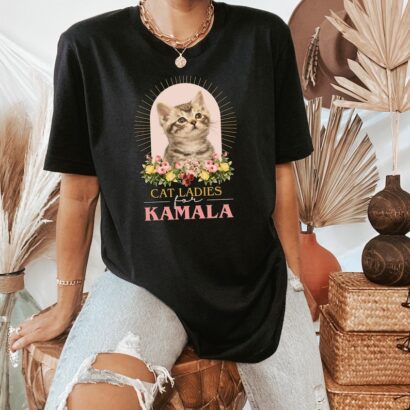 Cat Ladies For Kamala Shirt, Kamala Harris 47 President Shirt, Cat Mom Shirt, Kamala Rally Shirt