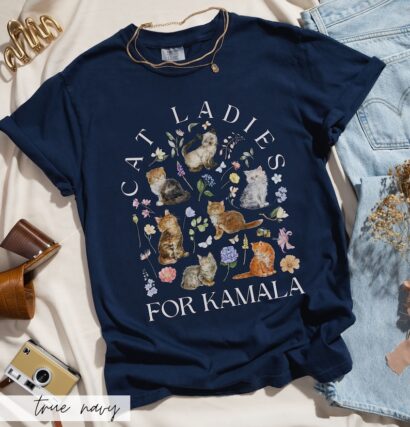 Cat Ladies for Kamala Shirt, Cottagecore Kittens Kamala Harris Voting 2024 Presidential Election Cat Person Political Tee